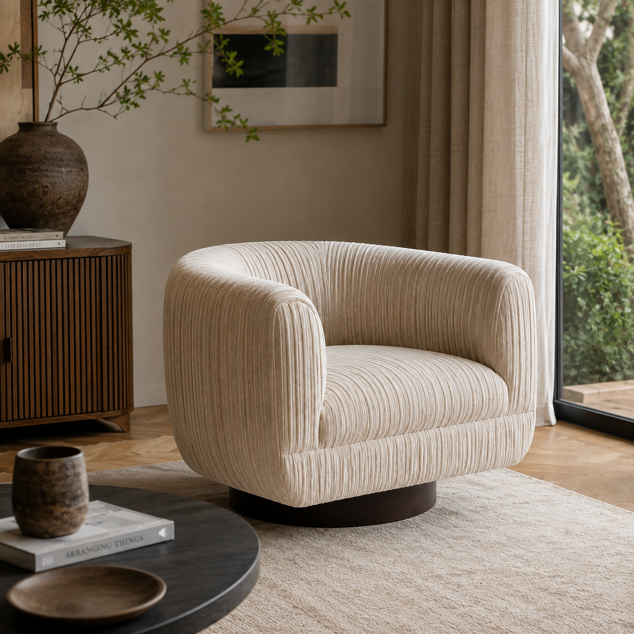 Channel Tufted Swivel Chair