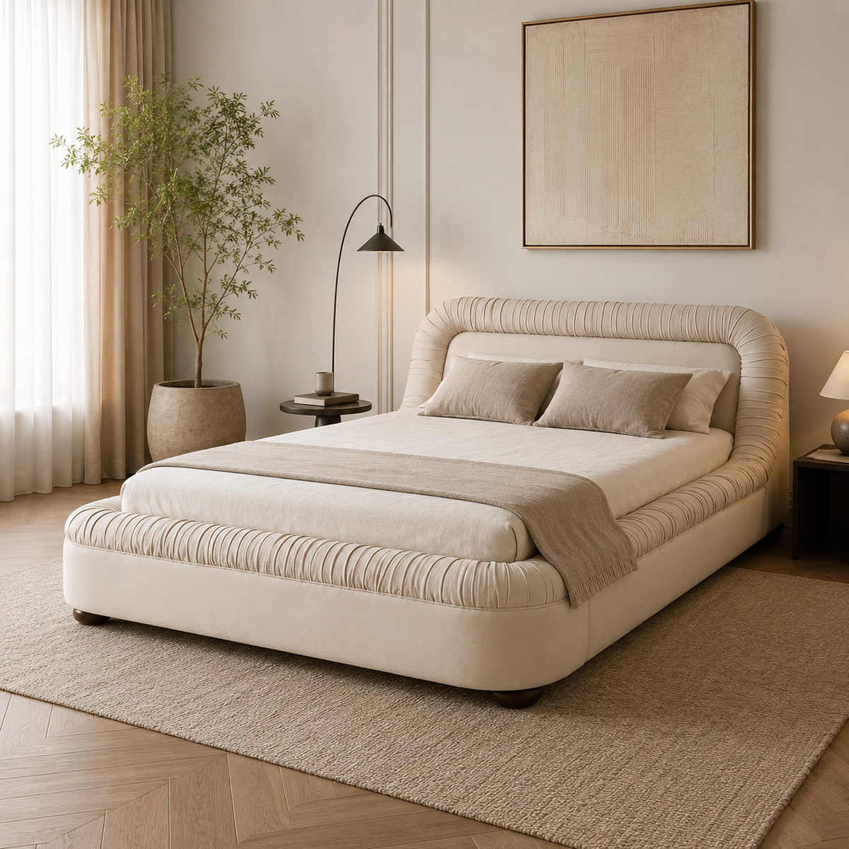 Elara Cream Pleated Bed