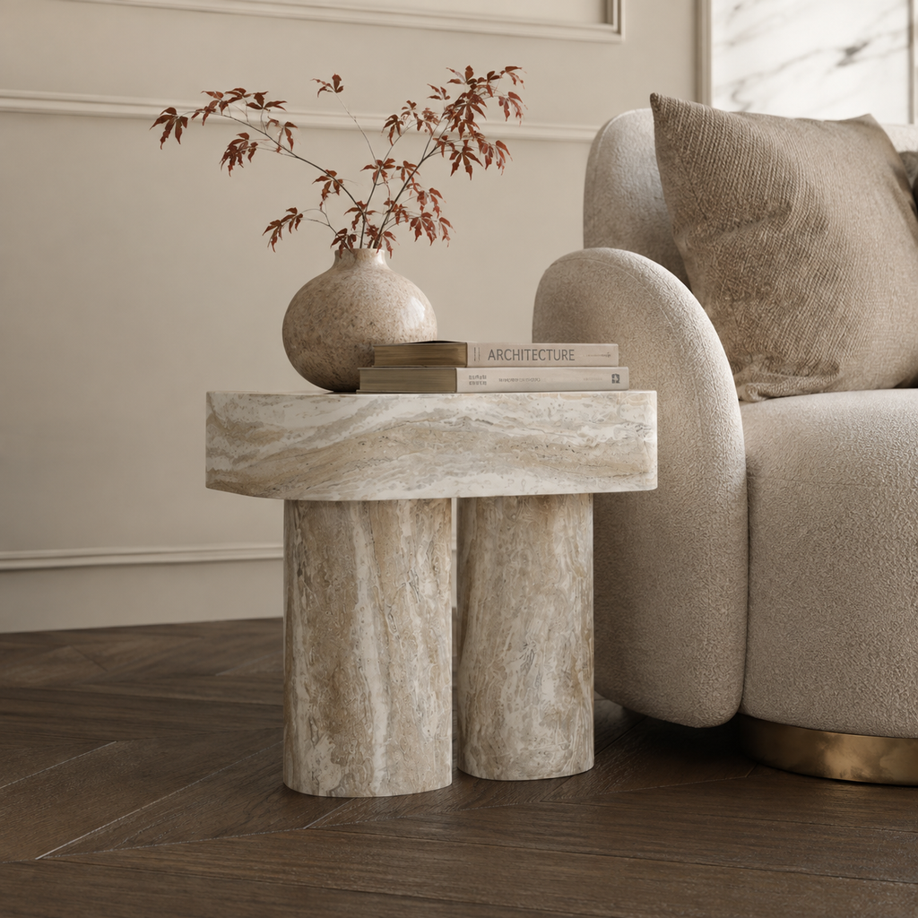 Gemini Travertine Side Table