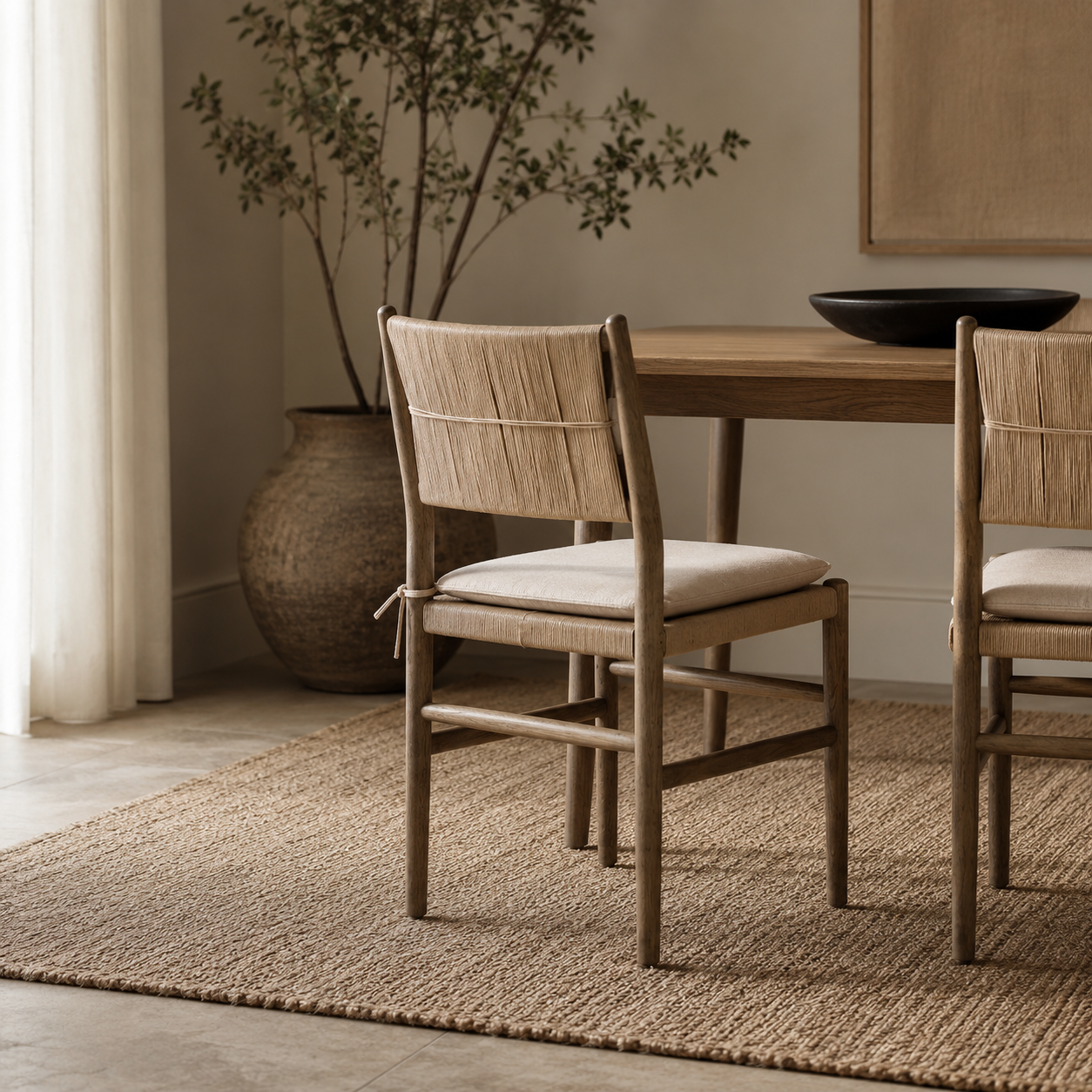Neris Rope Back Upholstered Dining Chair