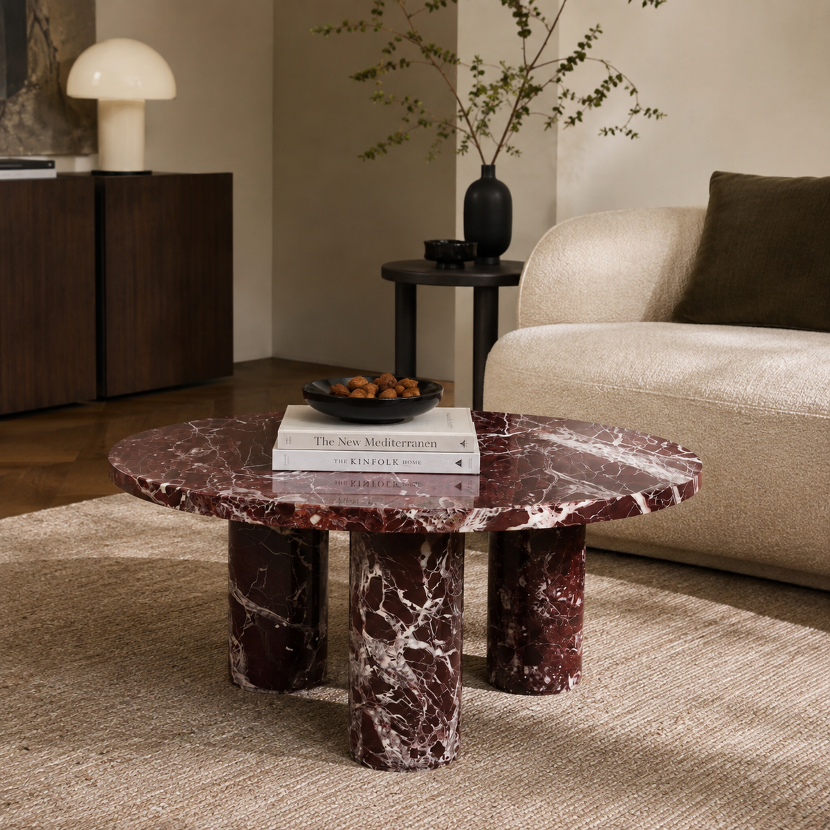 Rosso Cylinder Marble Coffee Table