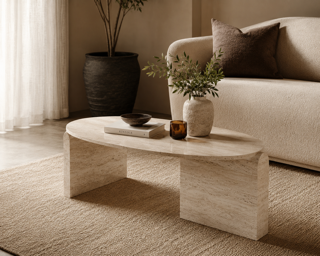 Torin Travertine Oval Coffee Table
