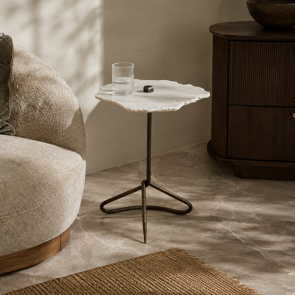 Vela Marble Tripod Side Table