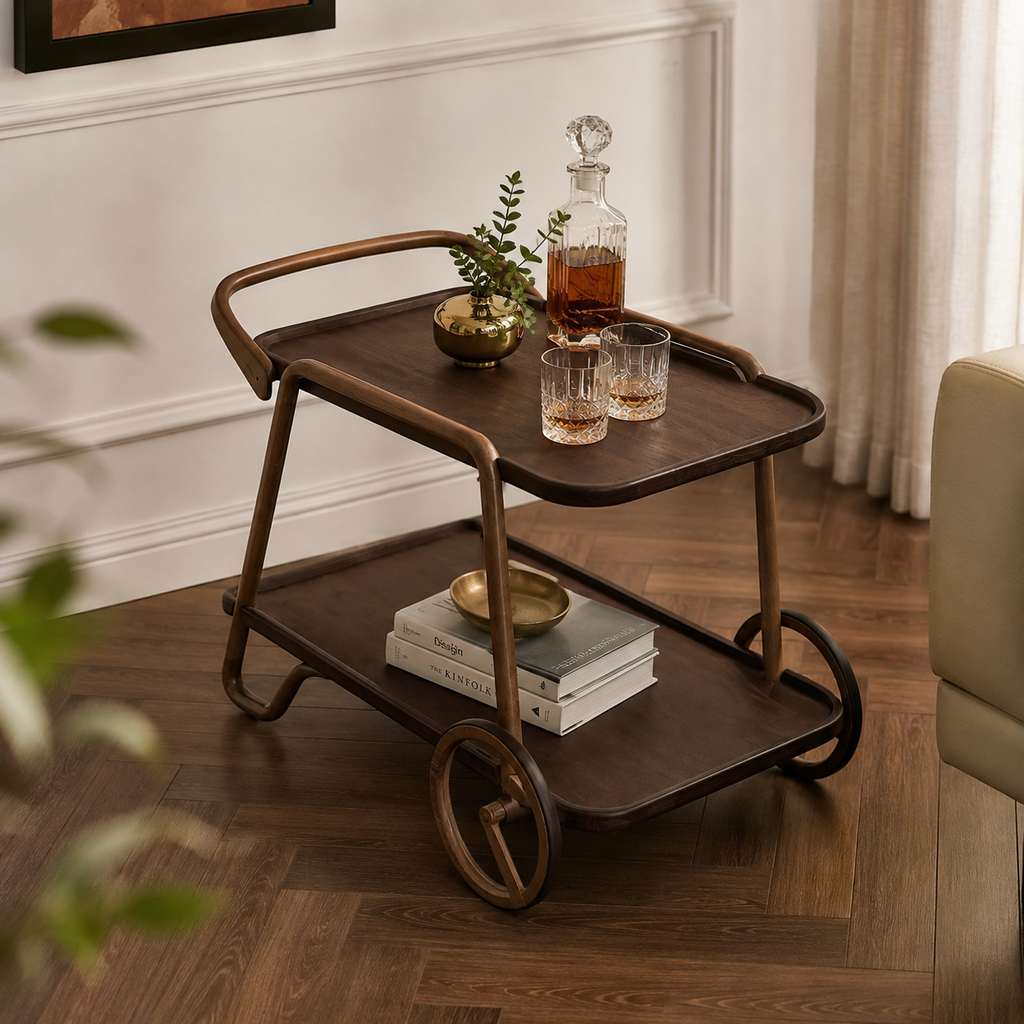 Vela Two-Tier Timber Bar Trolley